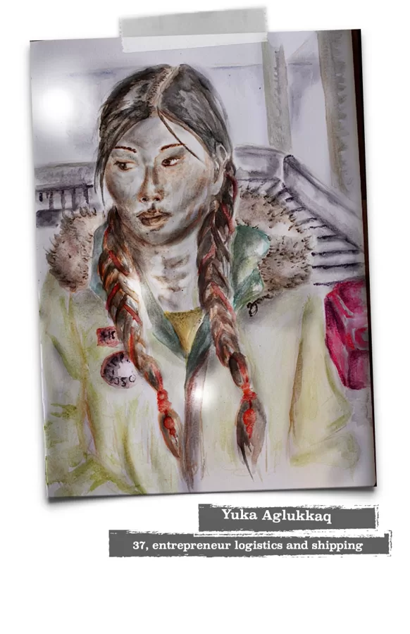 an innuit who surrenders a part of herself to COVID-19.  find out what it is on page 154